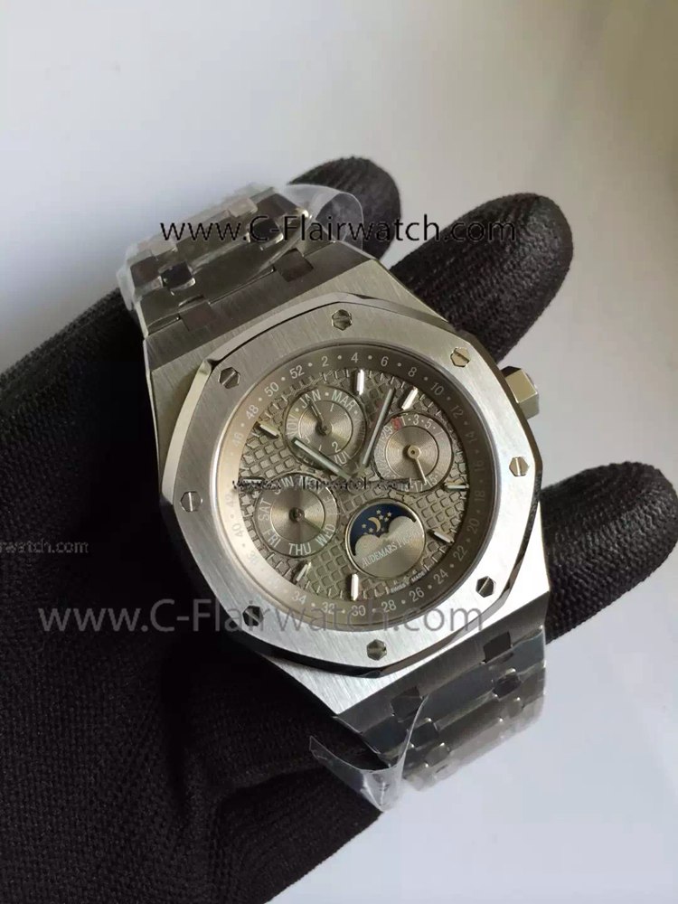 Fake Audemars Piguet Moon Phase Stainless Steel Gray Face Watch
